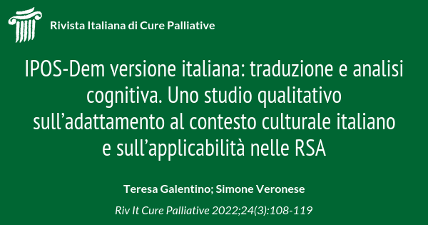 IPOS-Dem versione italiana: traduzione e analisi cognitiva. Uno studio ...